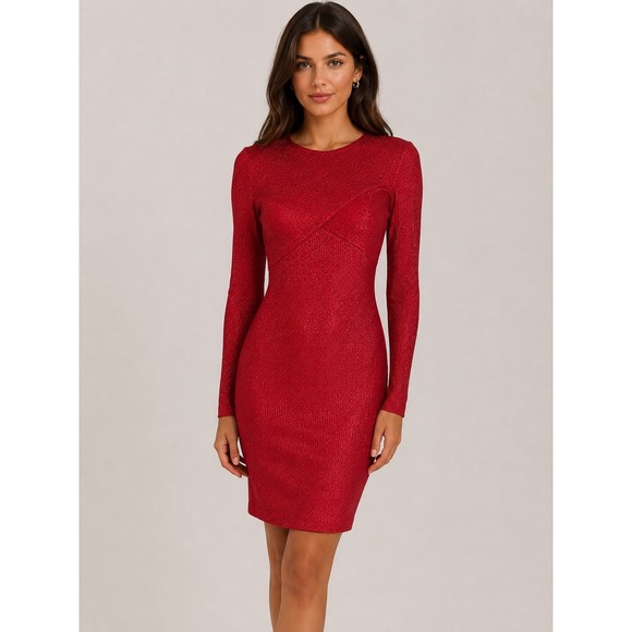 Shoshanna Dresses & Skirts - Shoshanna Red Metallic Knit Long Sleeve Bodycon Sheath‎ Dress Size 4